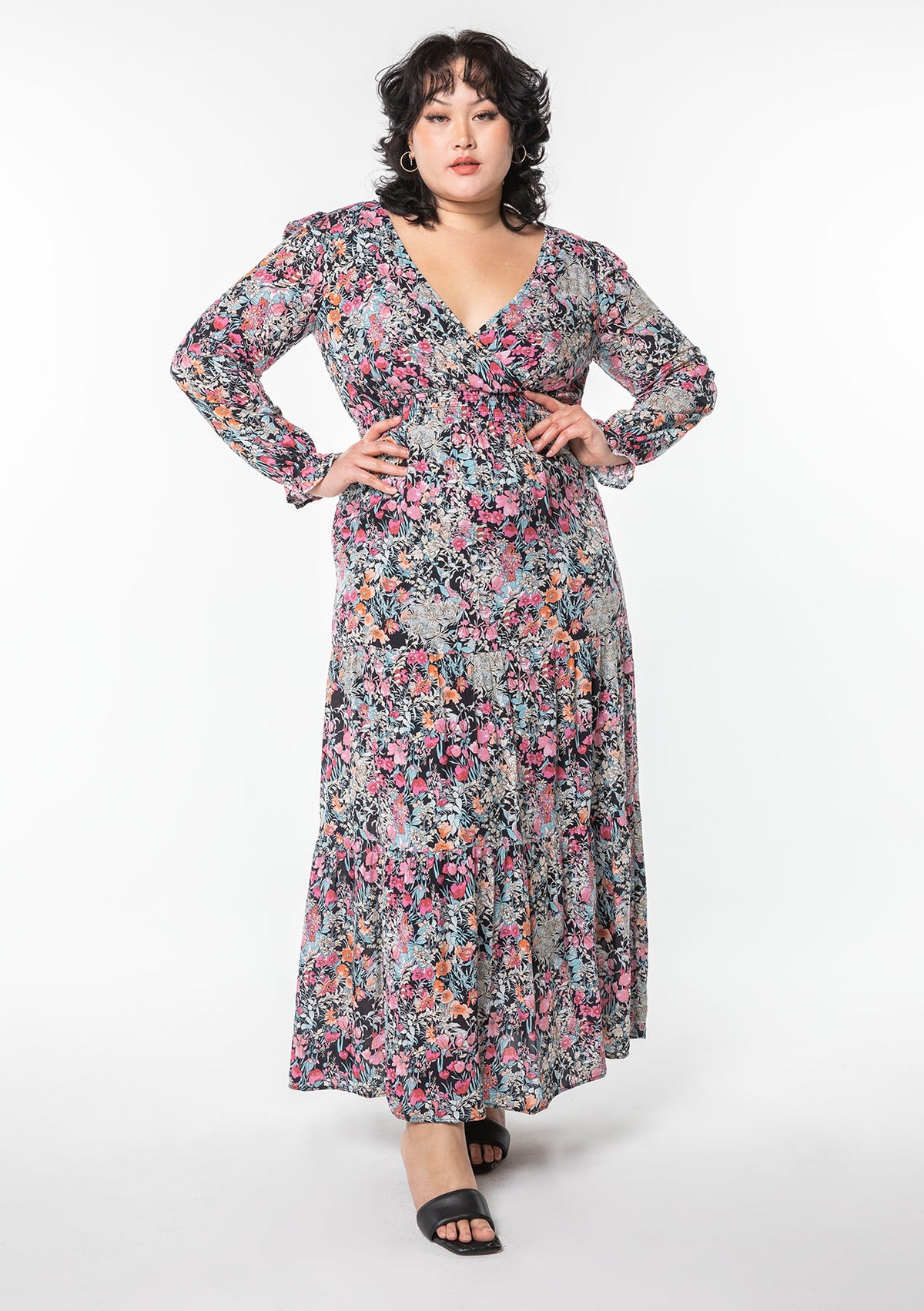 long sleeve floral maxi dress plus size Seasons Change Maxi Dress Black/Pink / M