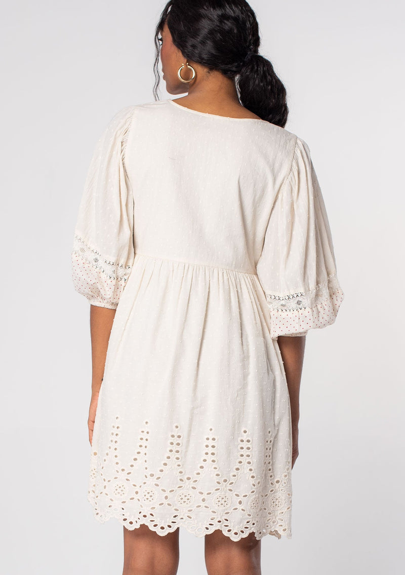 Summer Lovin Embroidered Mini Dress Natural/Red / L Summer Lovin Embroidered Mini Dress Natural/Red / L