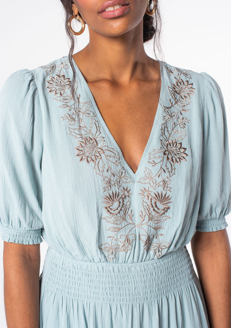 Libra Embroidered Mini Dress Off White/Taupe / S Libra Embroidered Mini Dress Off White/Taupe / S