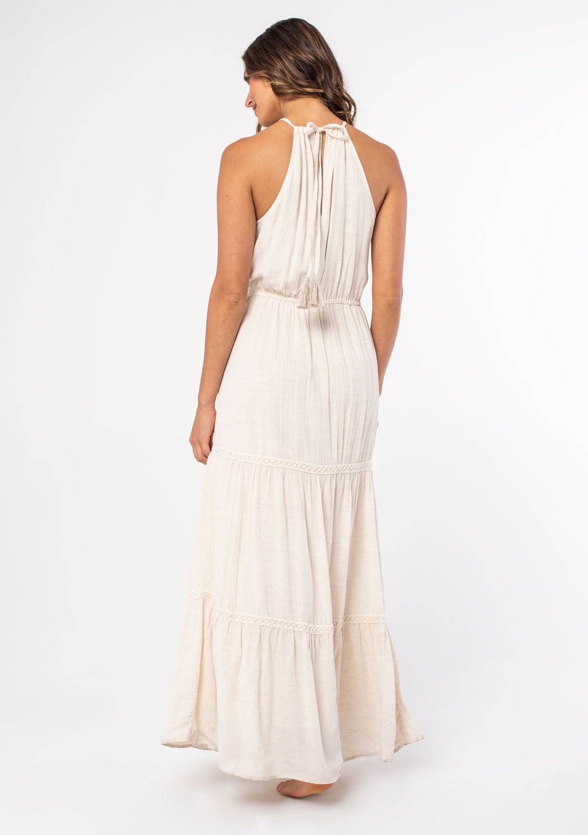 By My Side Embroidered Halter Dress Off White/Taupe / L By My Side Embroidered Halter Dress Off White/Taupe / L