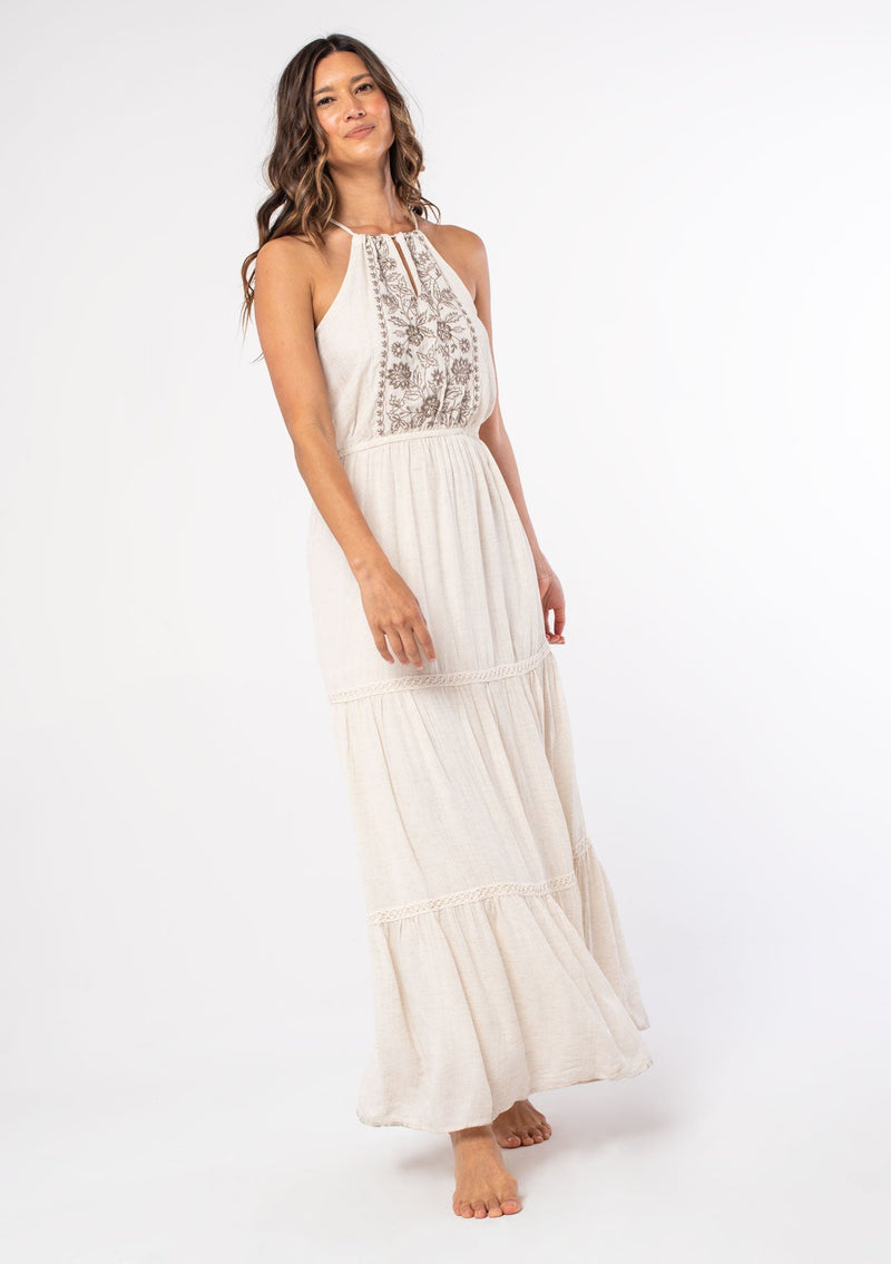By My Side Embroidered Halter Dress Seafoam/Taupe / S By My Side Embroidered Halter Dress Seafoam/Taupe / S