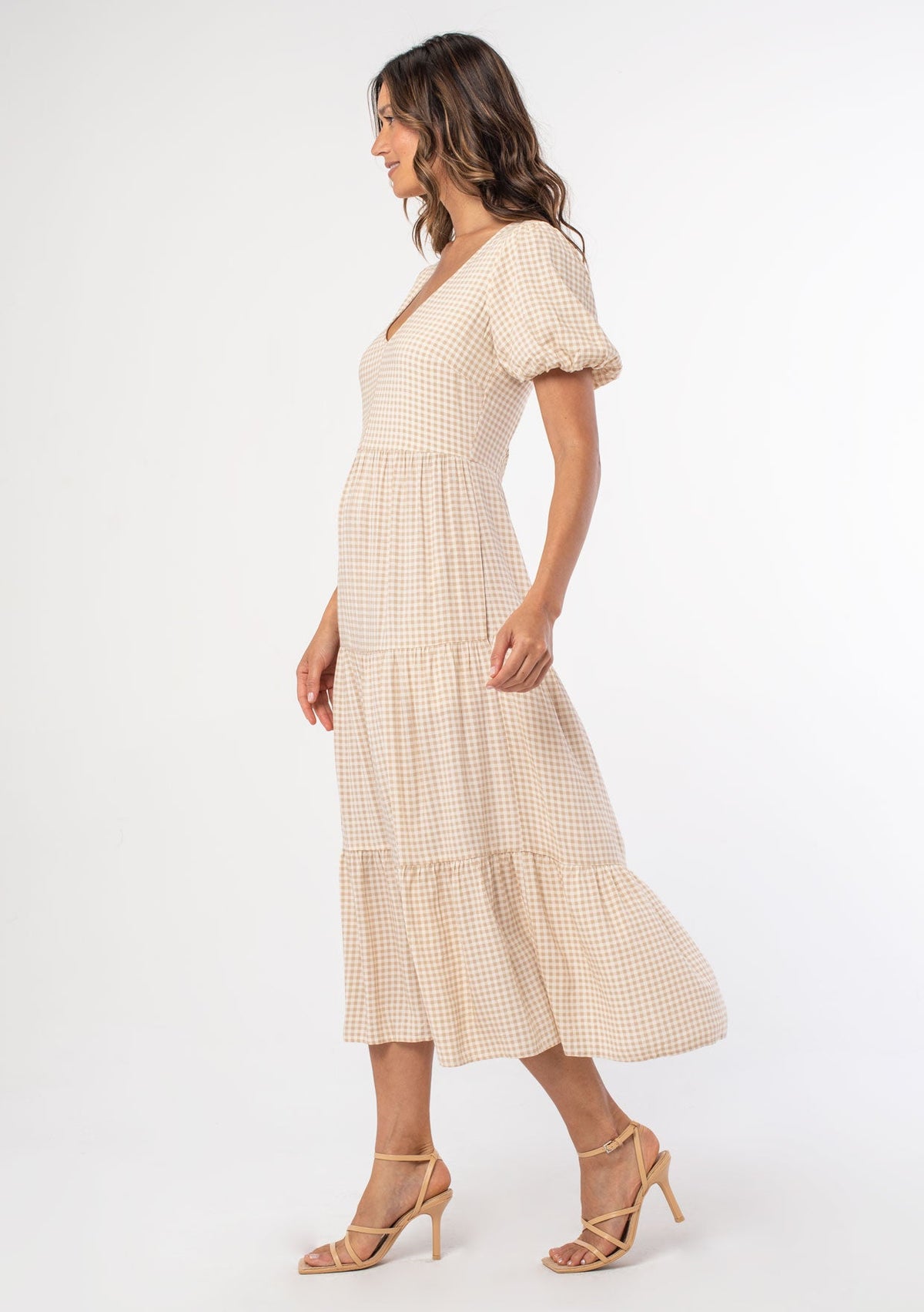 Women's Gingham Open Back Mid Length Spring Dress