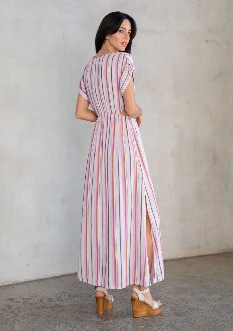 pink and white striped maxi dress Maxi Dress - Women's Striped Beach Dress