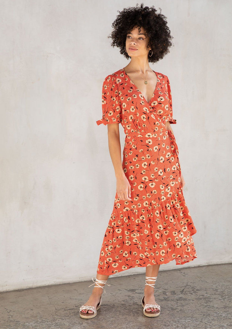 Angie Midi Wrap Dress Red/Natural / S