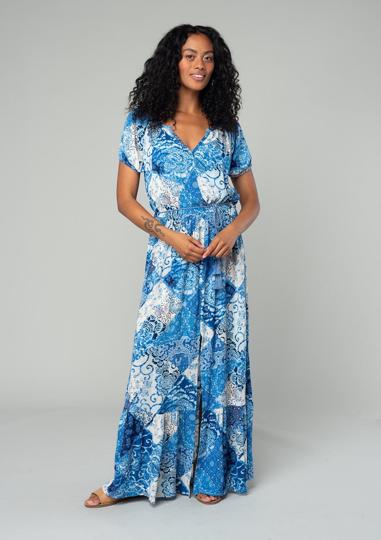 Women's Bohemian Blue Patchwork Floral Maxi Dress | LOVESTITCH