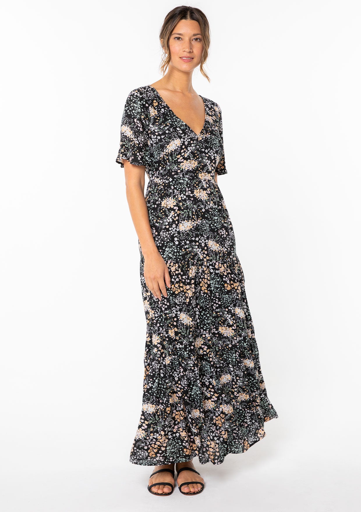 Los Angeles Designed Black Floral Maxi Dress