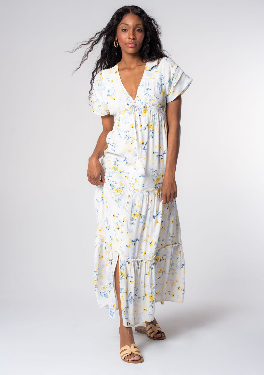 womens maxi white dress Women's + Sunflower Print Fully lined through body (sleeves unlined) Midi & Maxi Dresses for
