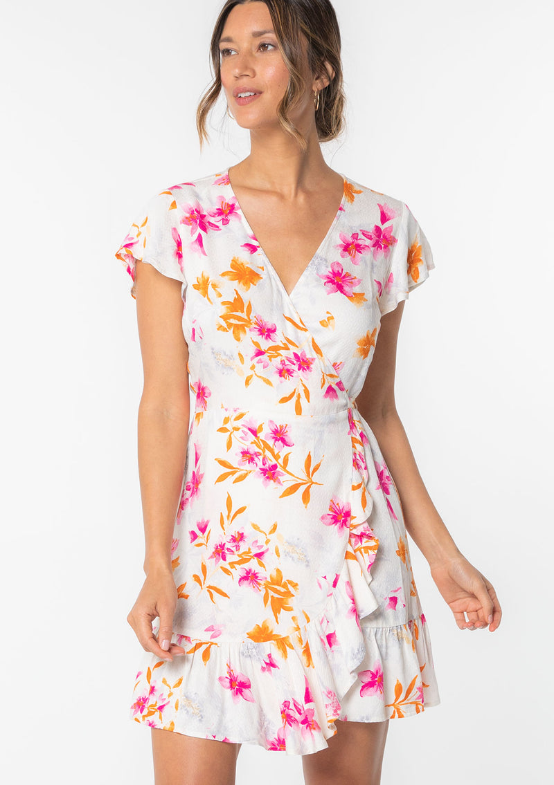 White & Pink Fit & Flare Mini Wrap Dress | LOVESTITCH White & Pink Fit & Flare Mini Wrap Dress | LOVESTITCH