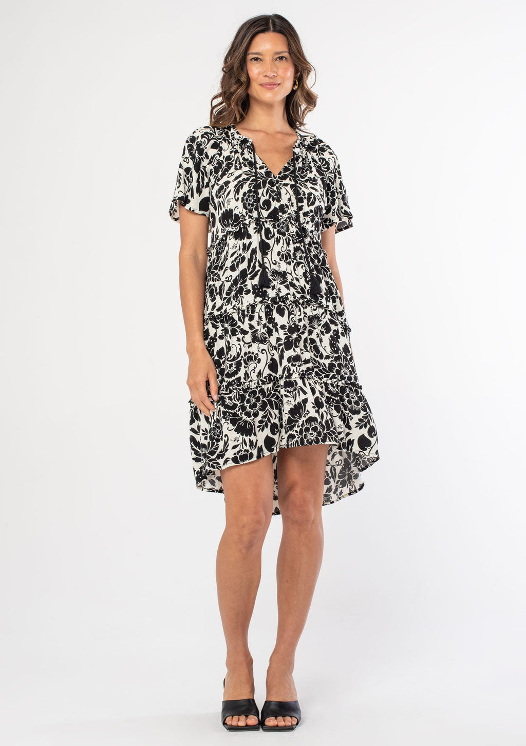 black and white floral mini dress With The Flow Ivory/Black / M Length:L-32 homecoming dresses black girl NWT Ann Taylor Black Fitted waist has a