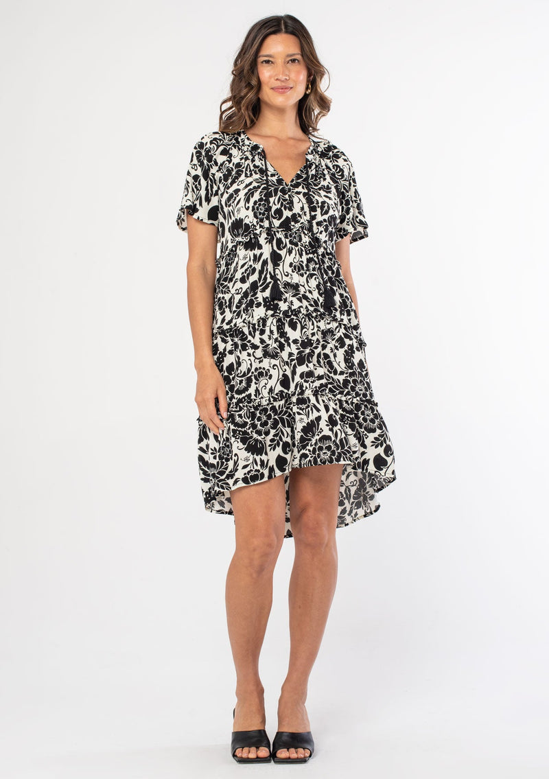 Women's White Black Floral Mini Dress LOVESTITCH - Main Image