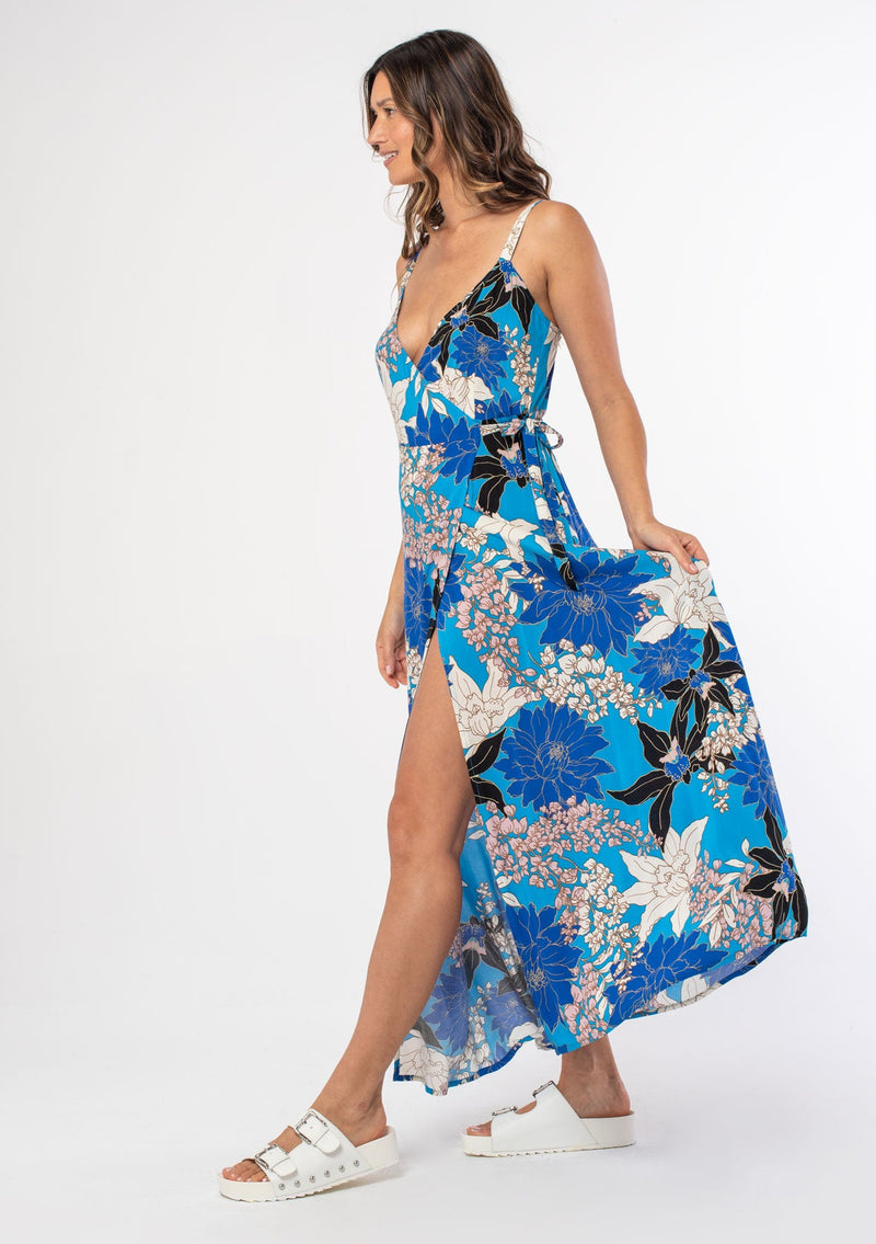 Deep Feelings Maxi Wrap Dress Turquoise/Black / XL Deep Feelings Maxi Wrap Dress Turquoise/Black / XL