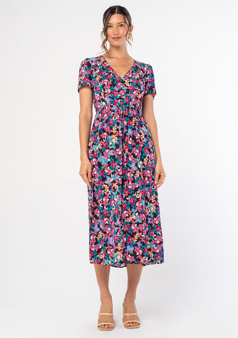 casual midi summer dress Ronnie Midi Dress Black/Fuchsia / XS