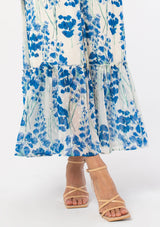 [Color: Cream/Blue] A dreamy blue and white floral print bohemian chiffon maxi dress.