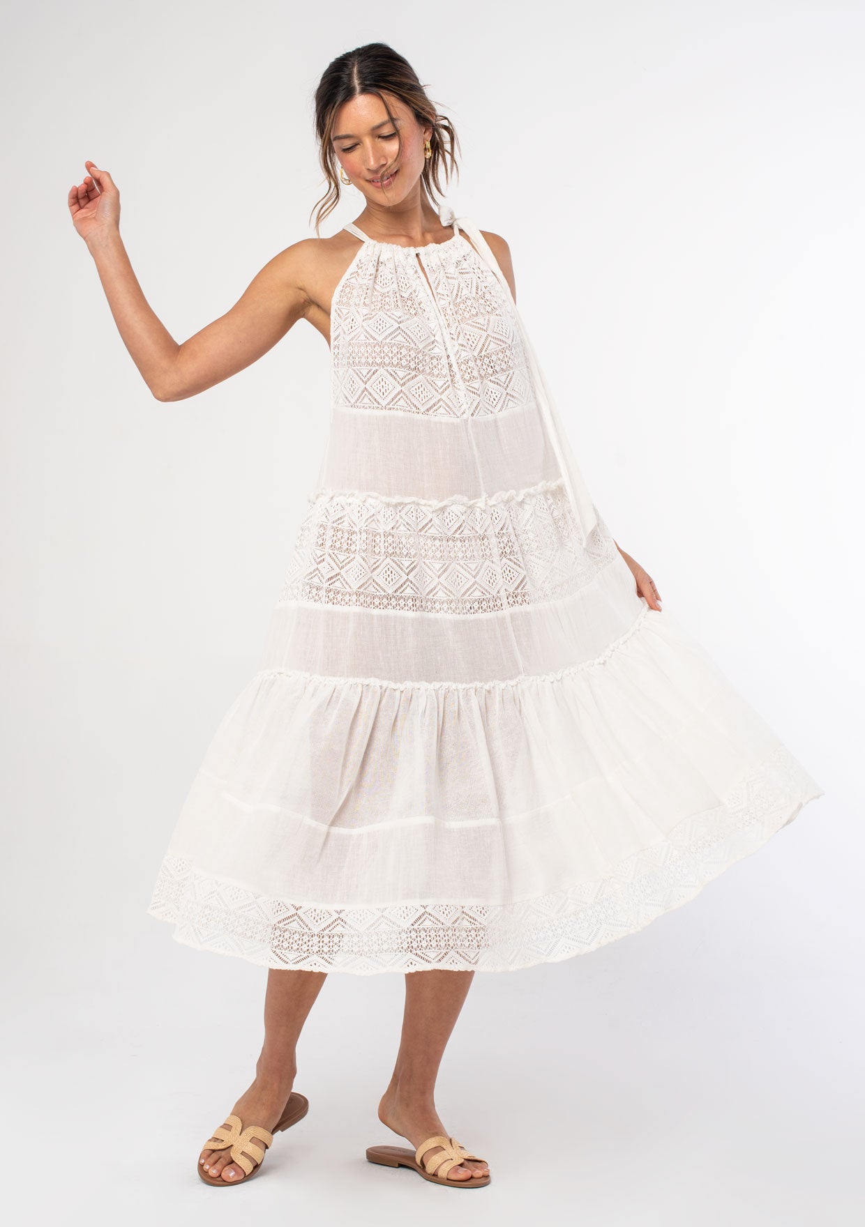 Women's White Cotton Sheer Beach Dress