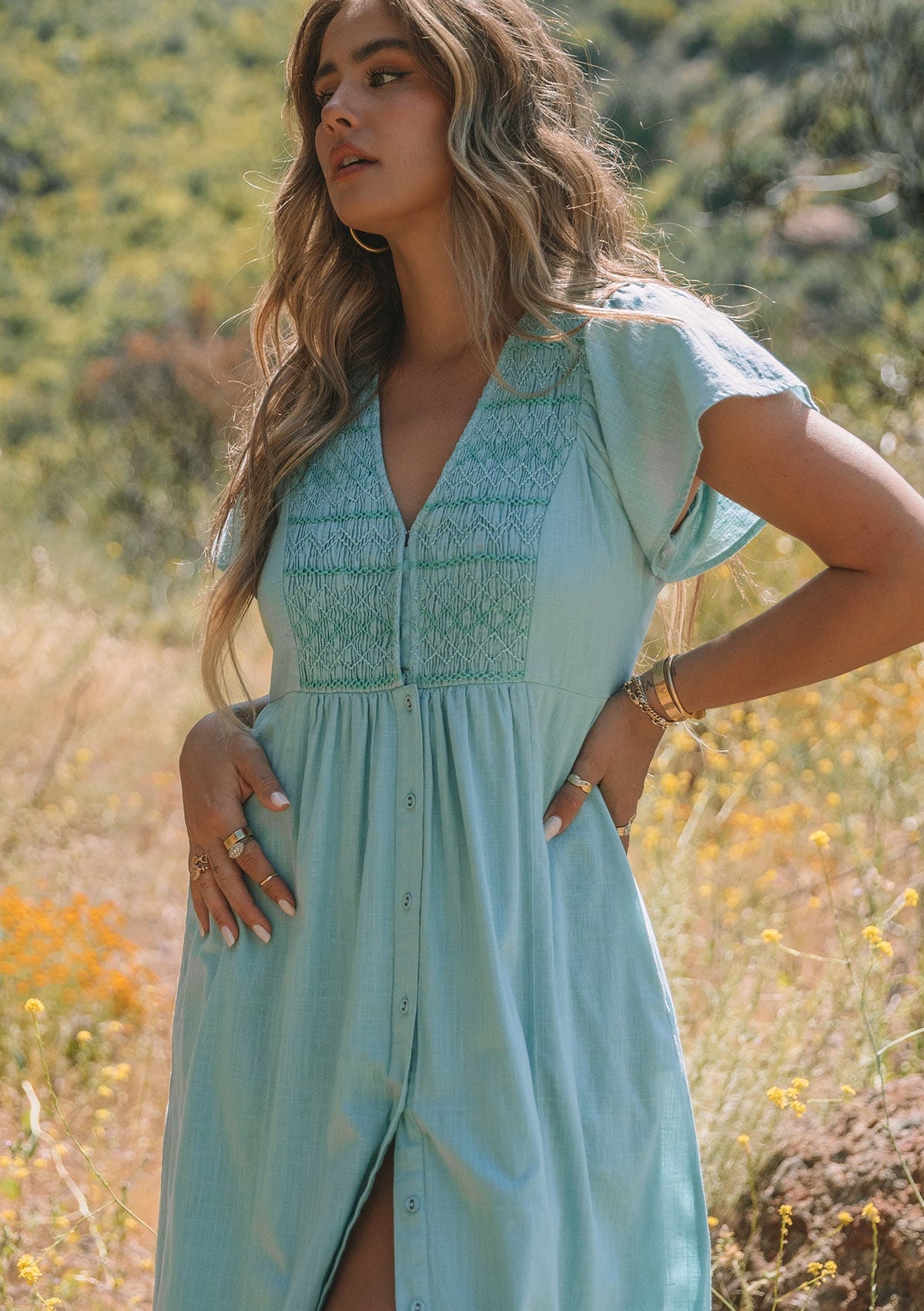 Finley Midi Dress Black / S Boho Dress - Cotton Button-Up Midi Dress | LOVESTITCH