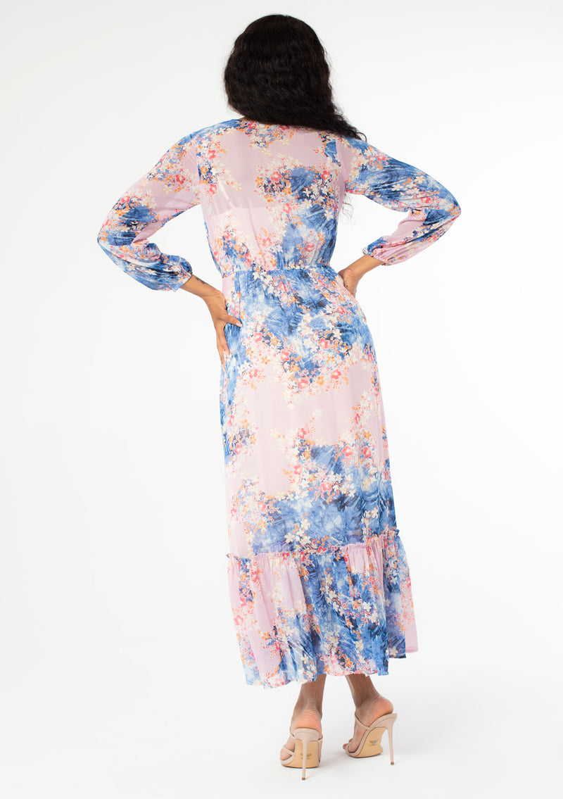Women\'s Dress - Purple & Blue Floral Print Chiffon Dress | LOVESTITCH