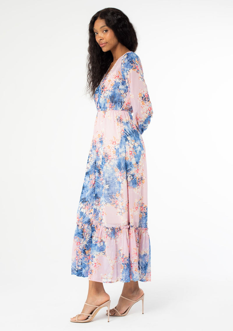 Women's Dress - Purple & Blue Floral Print Chiffon Dress | LOVESTITCH Women's Dress - Purple & Blue Floral Print Chiffon Dress | LOVESTITCH