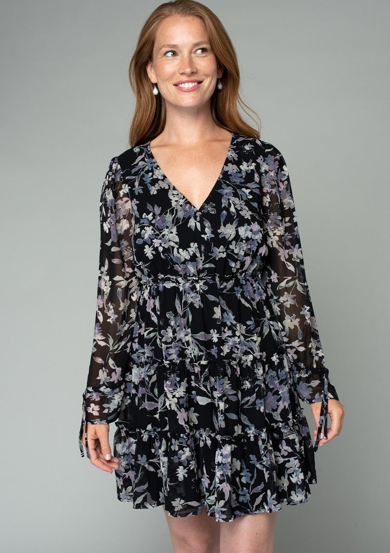 Black Floral Long Sleeve Mini Dress - Boho Chic Style | LOVESTITCH Black Floral Long Sleeve Mini Dress - Boho Chic Style | LOVESTITCH