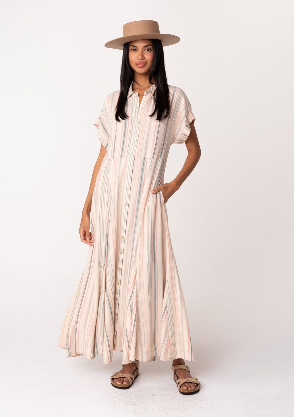 bohemia striped shirt maxi dress Women's Long Dress, Colorful Striped Contrast Patchwork Arabic Style A-Line Shirt Dress Elegant