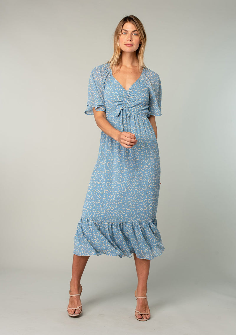 blue chiffon midi dress Midi Chiffon dress, Blue Boho Swing Chiffon dress, Bridesmaid dress, Wedding guest dress, Beach dress, Summer Women dress, Xiaolizi 5115