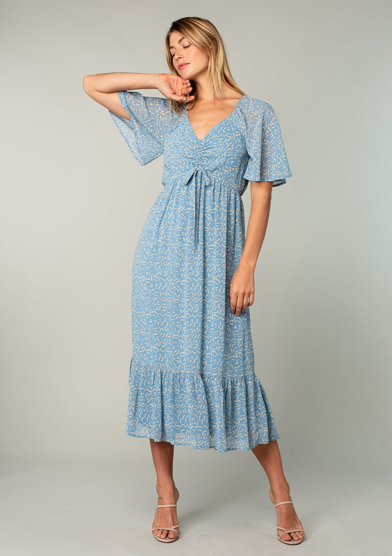 Women's Bohemian Blue Chiffon Midi Dress