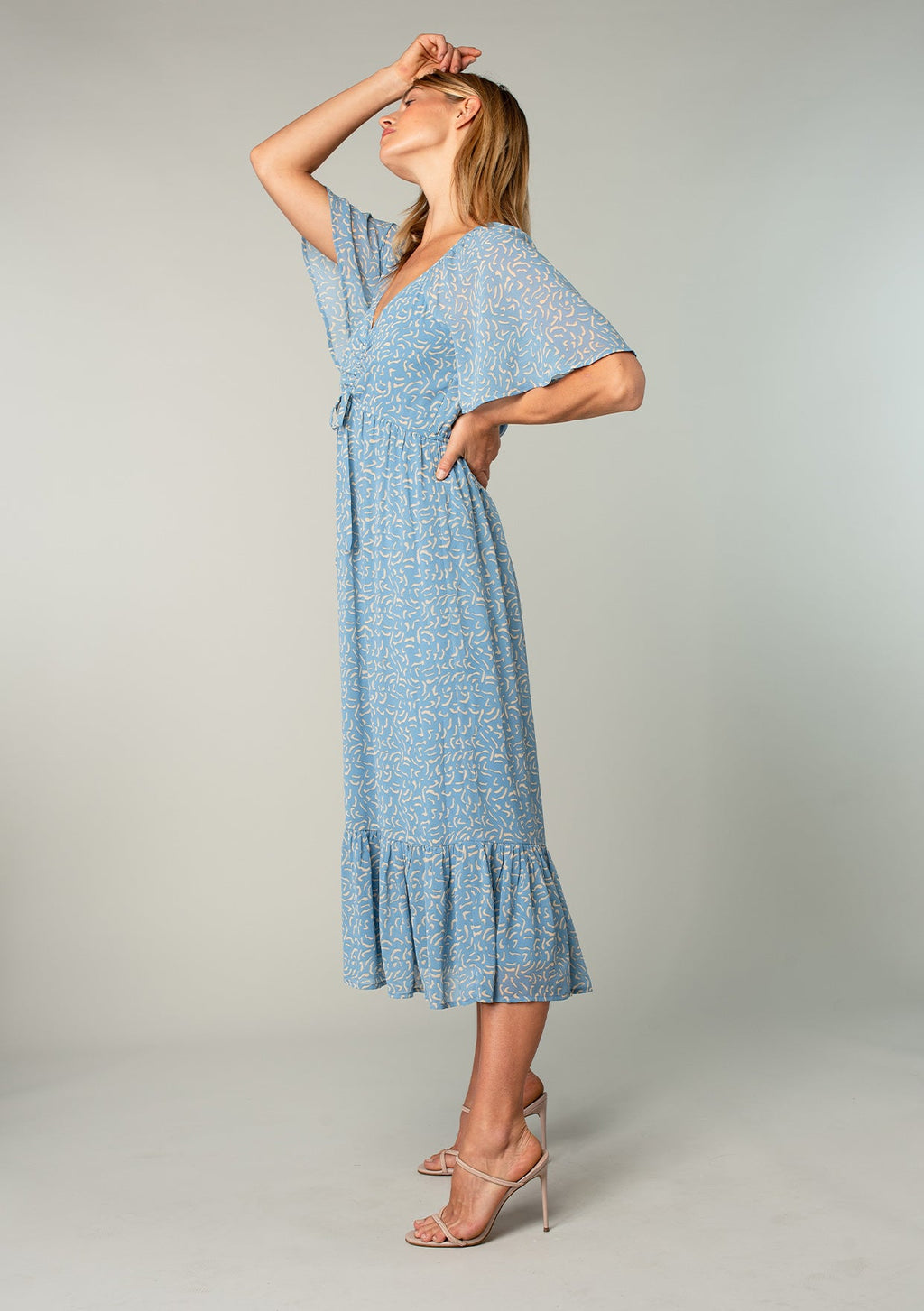 Women's Bohemian Blue Chiffon Midi Dress