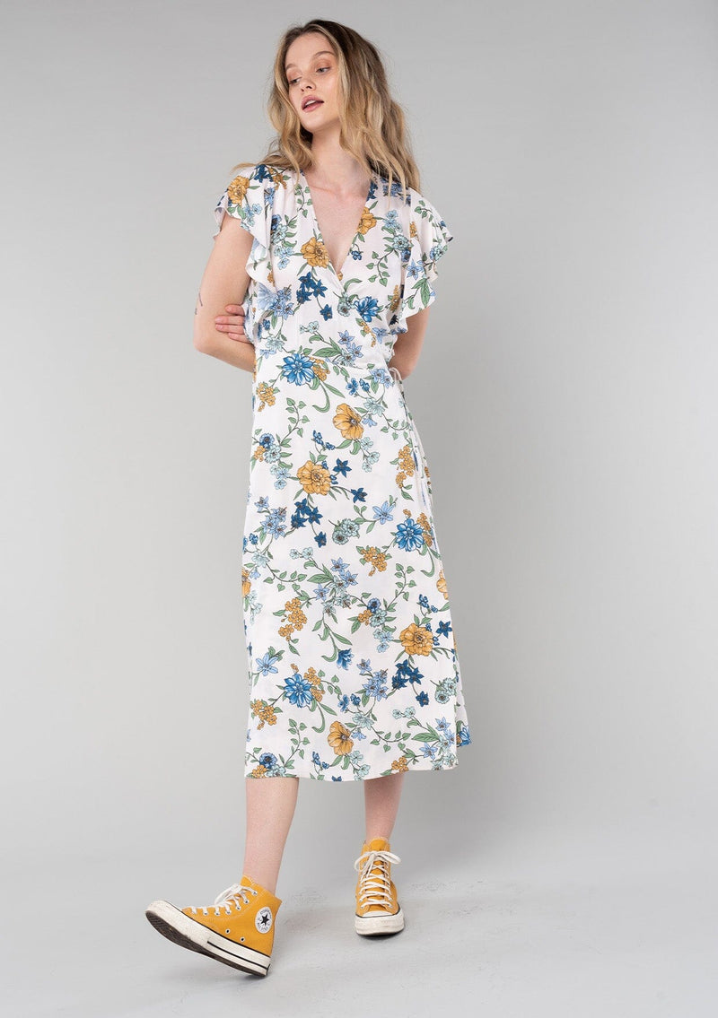 Women's Blue & Yellow Floral Flowy Maxi Wrap Dress - LOVESTITCH Women's Blue & Yellow Floral Flowy Maxi Wrap Dress - LOVESTITCH