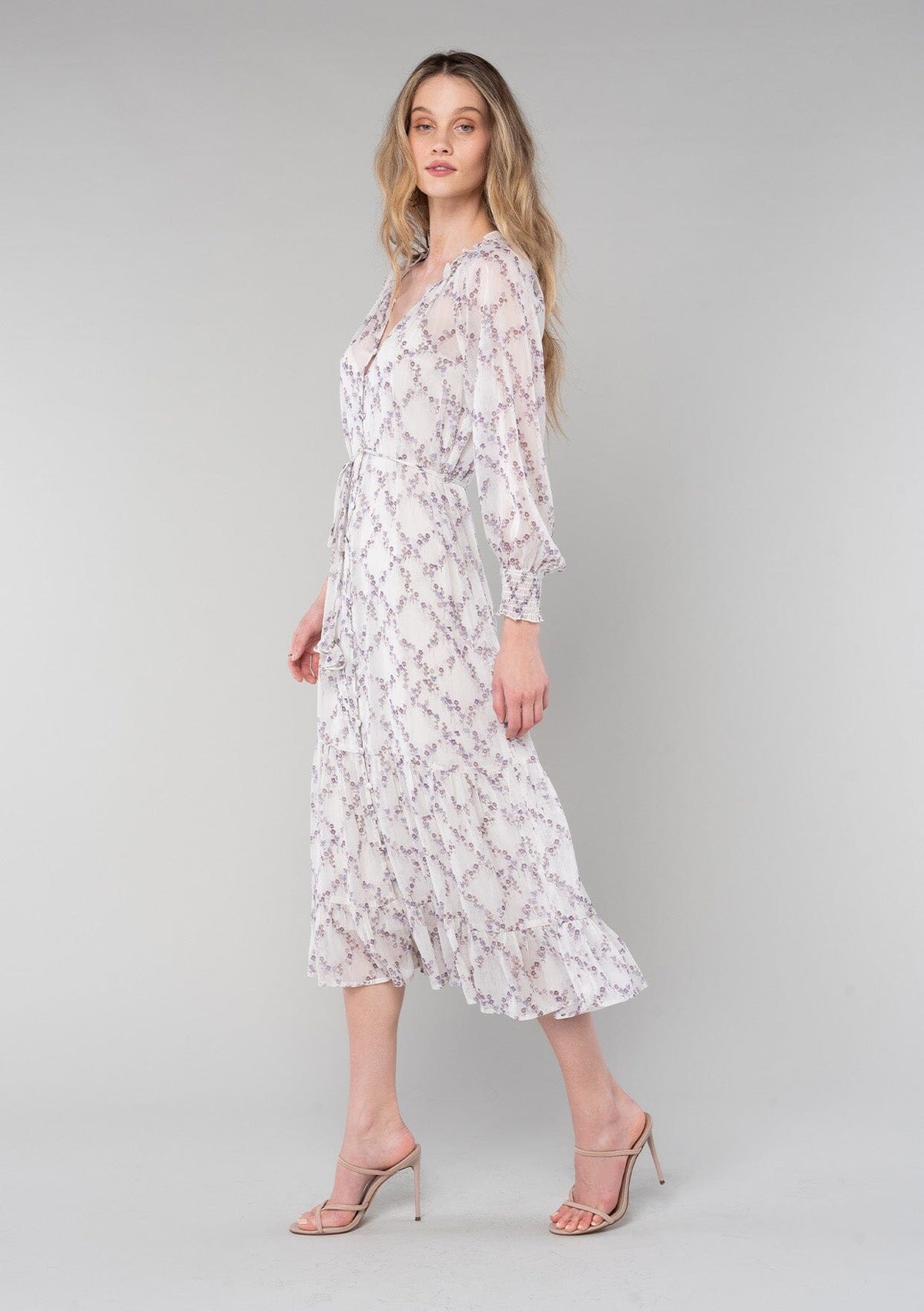 knee length dresses for ladies Baltic Born Womens Tamara Midi Dress | Deep Plum + Dark Bronze Floral main image 0