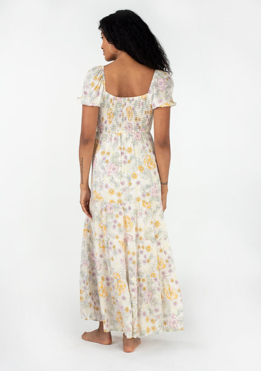 Women's Bohemian Spring Puff Sleeve Floral Maxi Dress