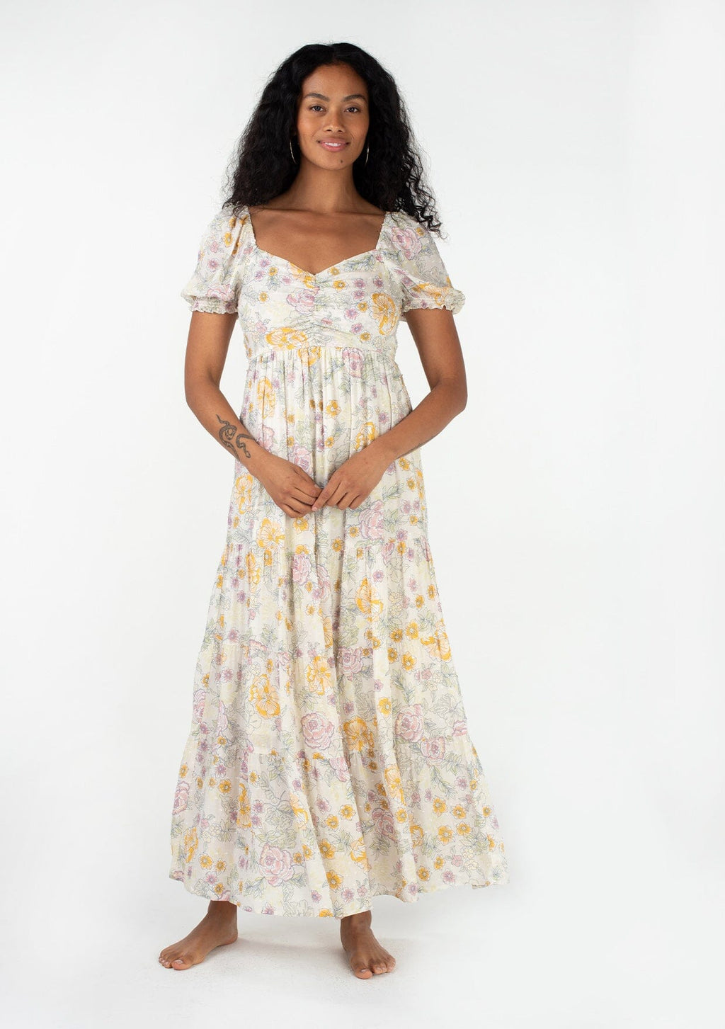 Women's Bohemian Spring Puff Sleeve Floral Maxi Dress