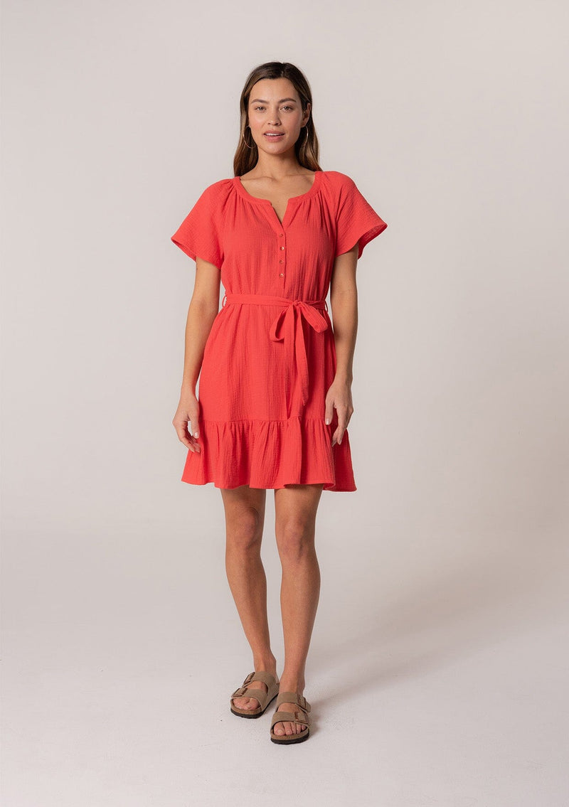 Lovestitch Short Sleeve Belted Gauze Minidress in Flame at Nordstrom Rack, Size Small Lovestitch Short Sleeve Belted Gauze Minidress in Flame at Nordstrom Rack, Size Small