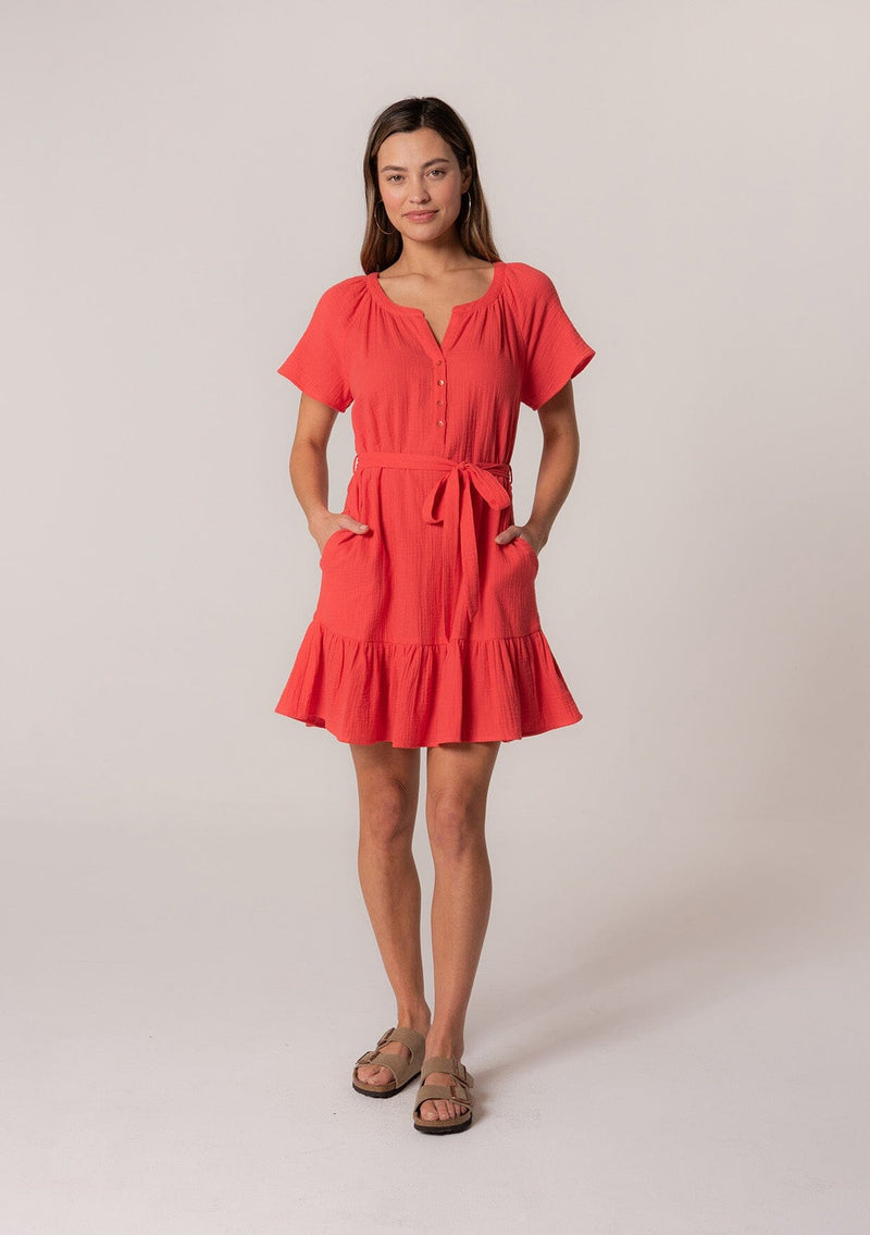 Lovestitch Short Sleeve Belted Gauze Minidress in Flame at Nordstrom Rack, Size Small Lovestitch Short Sleeve Belted Gauze Minidress in Flame at Nordstrom Rack, Size Small