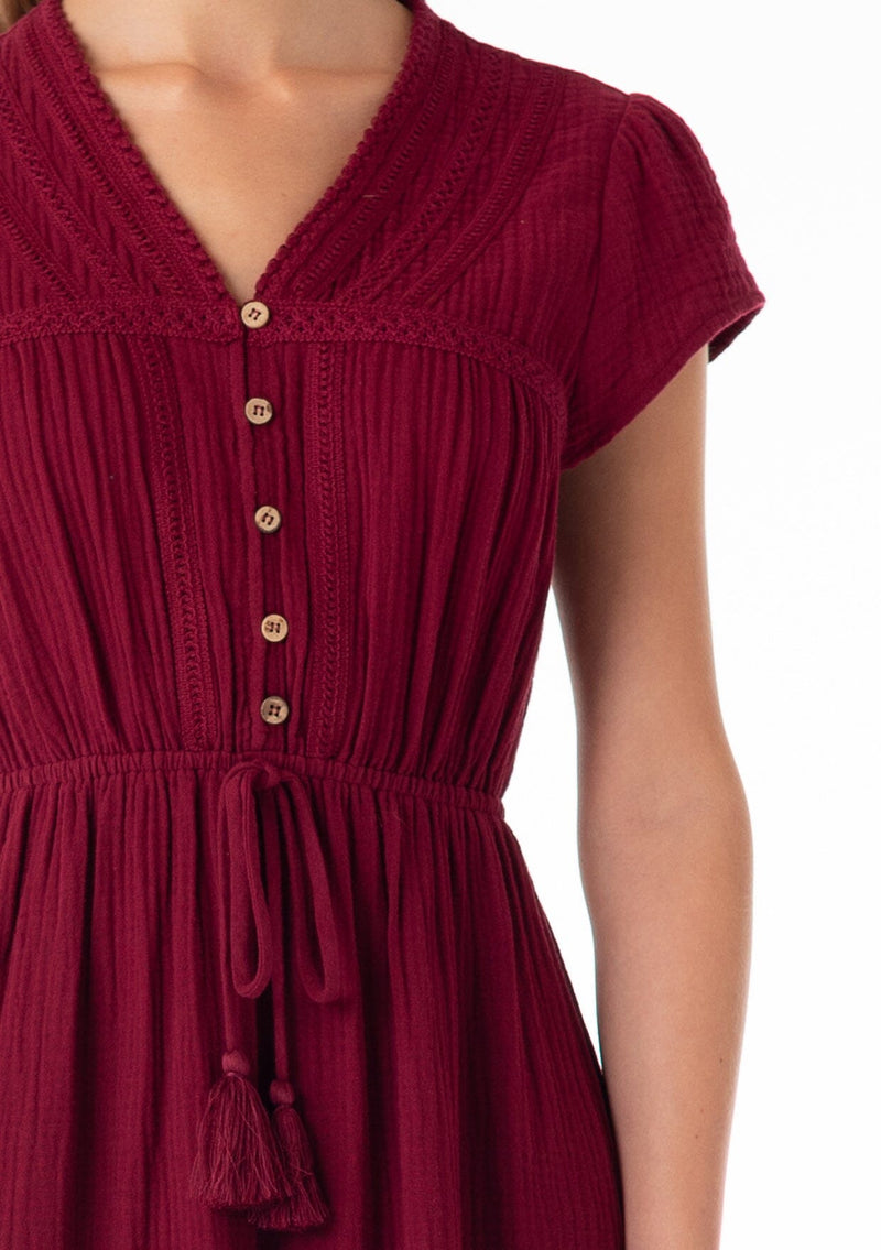 Women's Flowy Burgundy Red Maxi Dress + Embroidery | LOVESTITCH Women's Flowy Burgundy Red Maxi Dress + Embroidery | LOVESTITCH