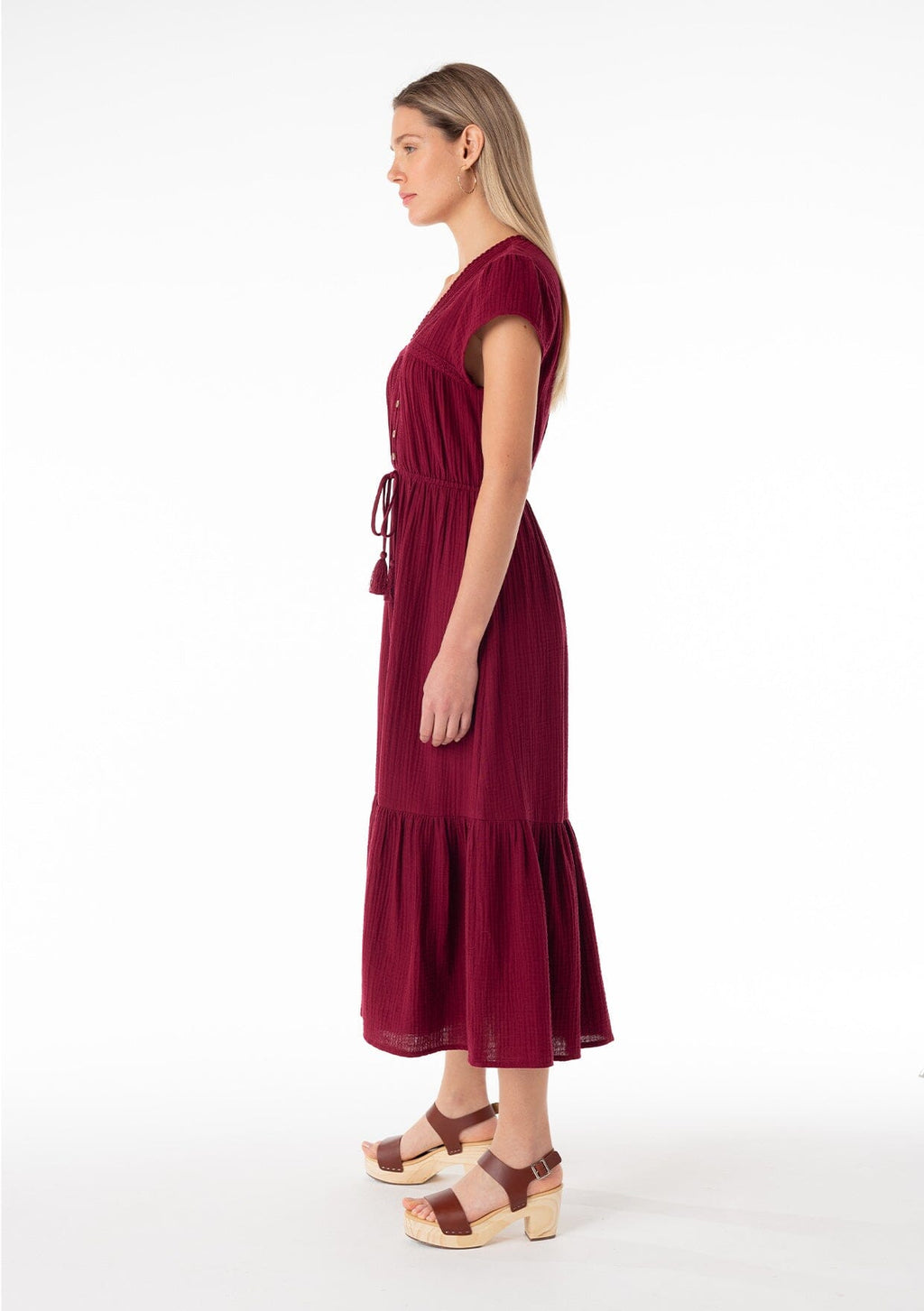 Women's Flowy Burgundy Red Maxi Dress + Embroidery | LOVESTITCH Women's Flowy Burgundy Red Maxi Dress + Embroidery | LOVESTITCH