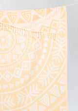 [Color: Yellow/Natural] A yellow patterned bohemian cotton beach blanket. 