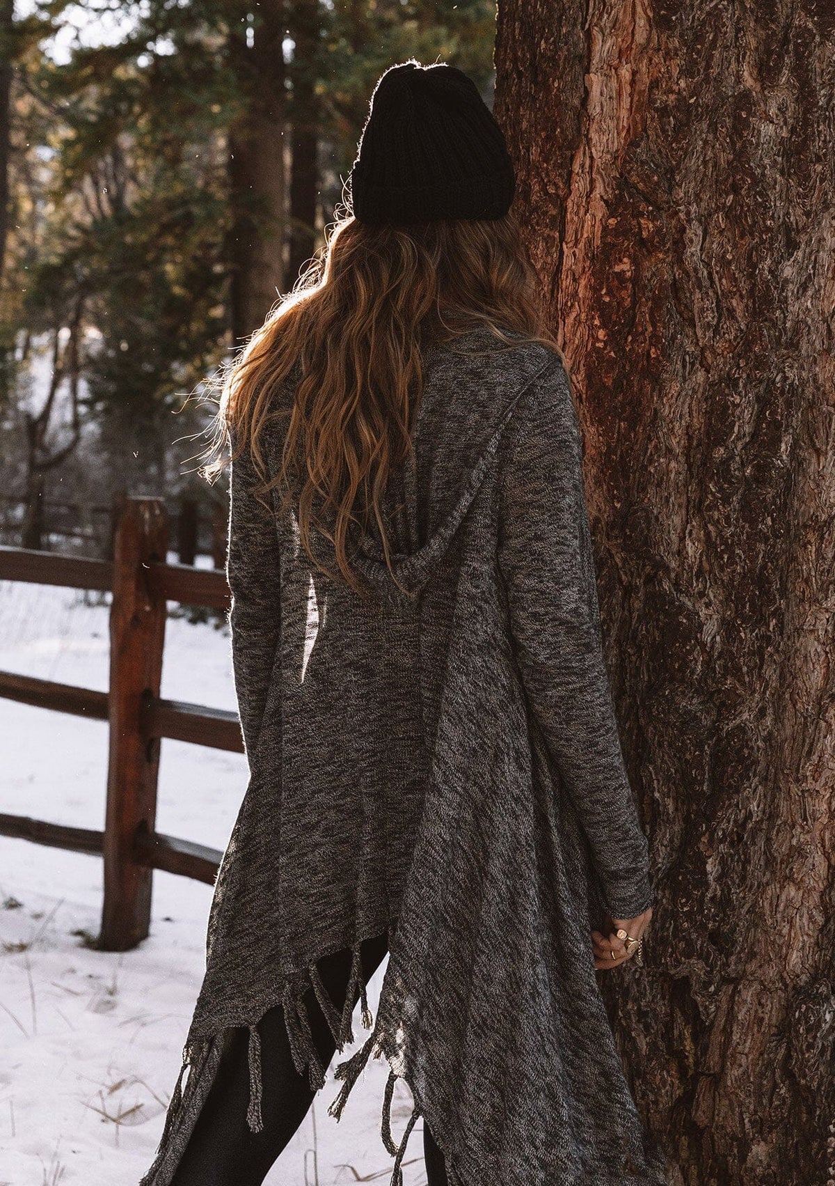 Women's Boho Cardigan Lightweight Dark Grey Sweater LOVESTITCH