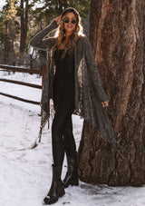 [Color: Graphite] A lightweight bohemian fringed cardigan. 