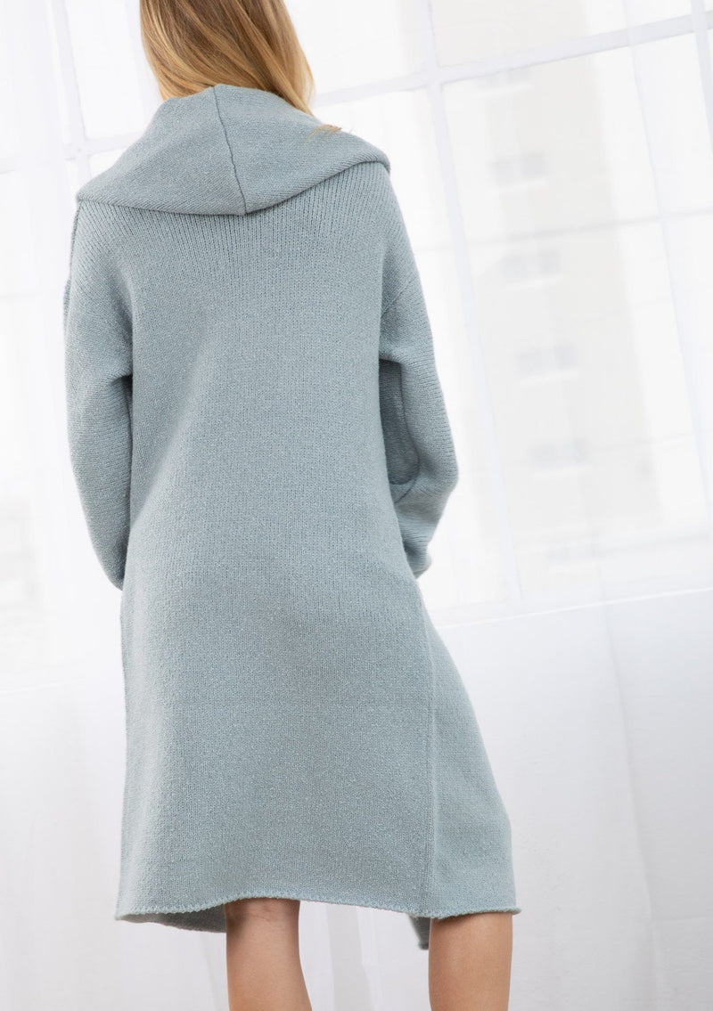 [Color: Ice Blue] Lovestitch super cozy and warm light blue cocoon sweater coat with pockets and hood.