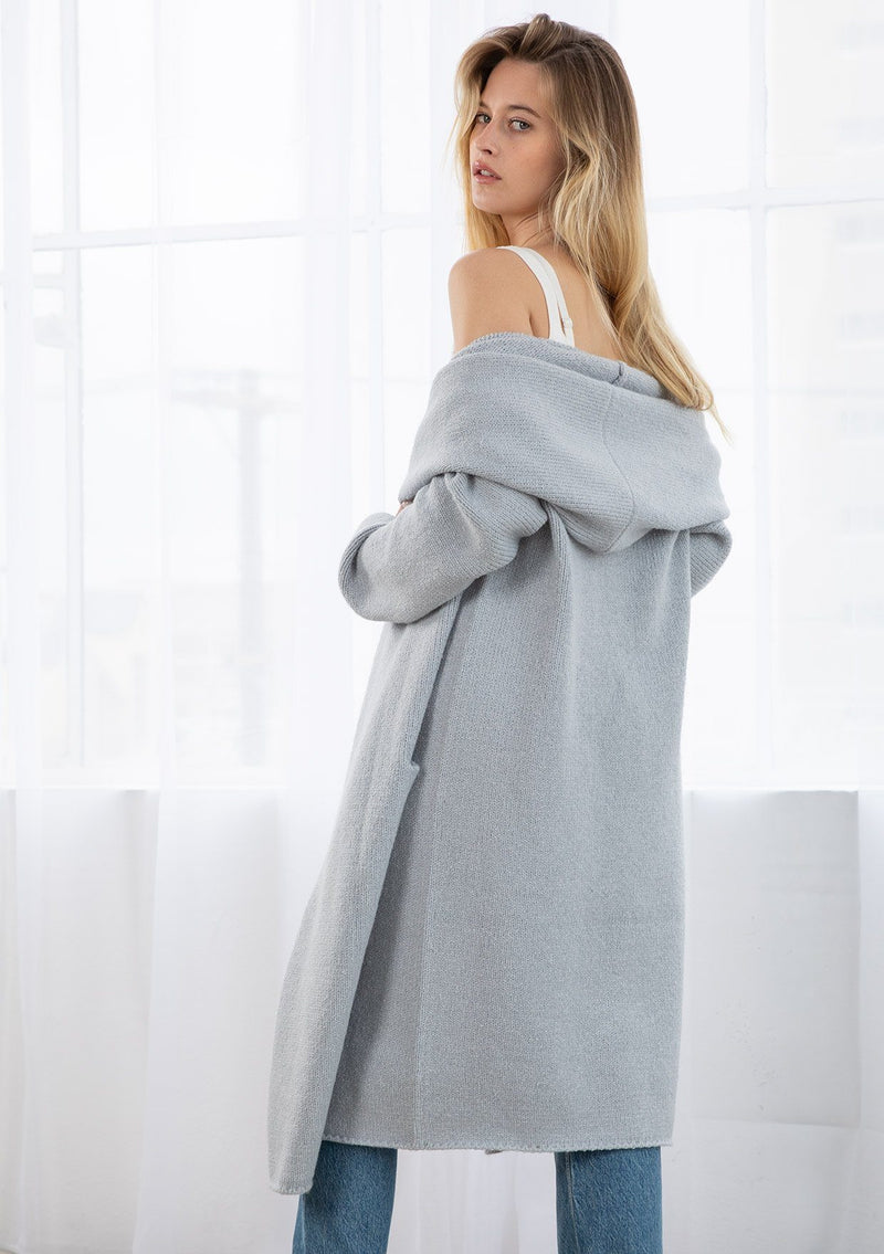 [Color: Platinum] Lovestitch super cozy and warm silver cocoon sweater coat with pockets and hood.