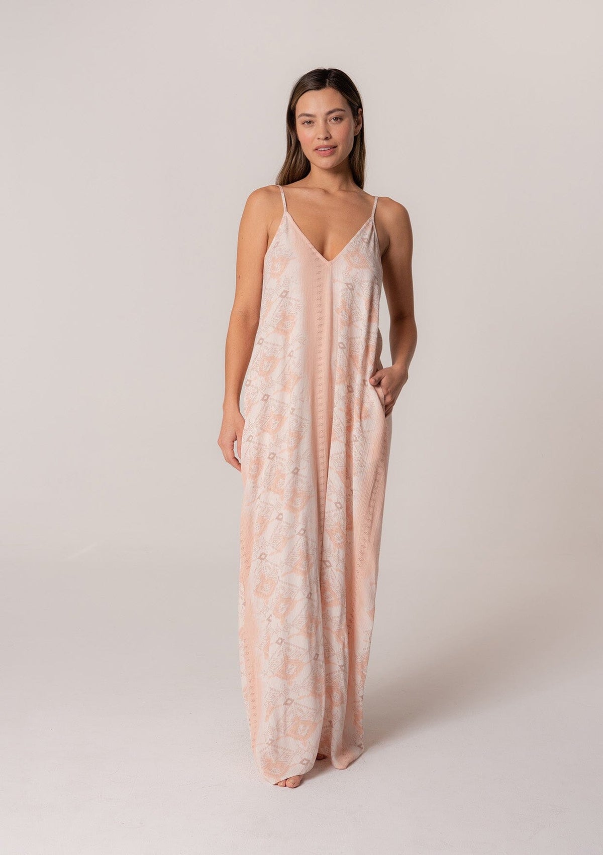 Women's Pink Printed Flowy Sleeveless Maxi Dress LOVESTITCH