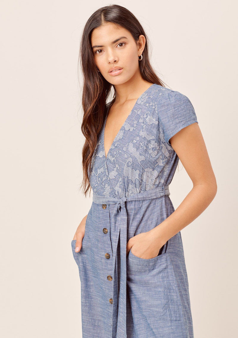 Cute Denim Blue V-Neck Midi Dress | LOVESTITCH Cute Denim Blue V-Neck Midi Dress | LOVESTITCH