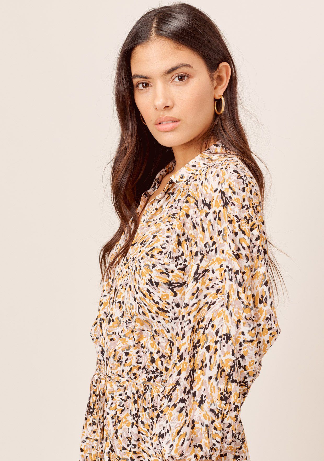 Yellow Leopard Print Mini Shirt Dress | LOVESTITCH