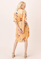 [Color: Honey Gold] Lovestitch Yellow tiger Floral Printed, Belted Shirt Dress 