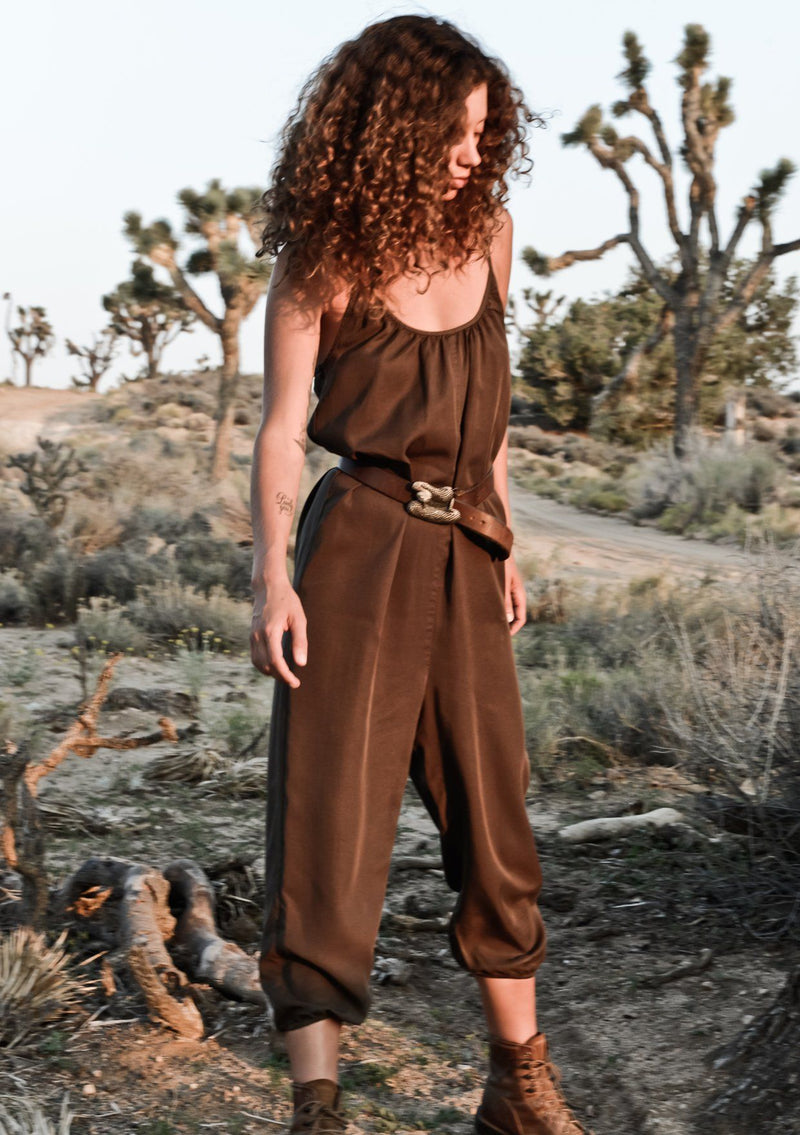 [Color: Army] Our super soft garment dyed sleeveless boho jumpsuit was made for playing, running errands, or lounging at home! Featuring essential side pockets.