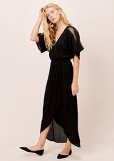 [Color: Black] Lovestitch wrap front dress with mixed lace trim