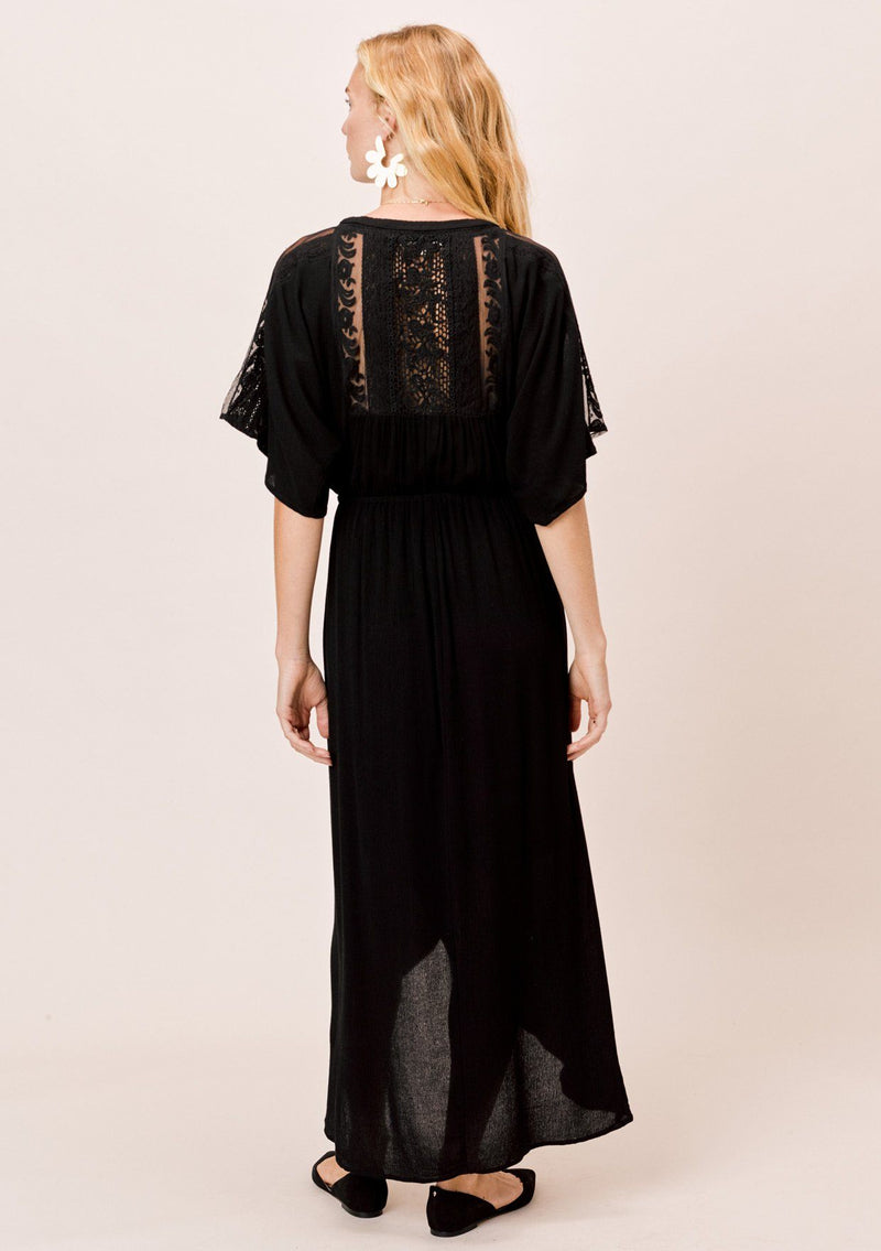 [Color: Black] Lovestitch wrap front dress with mixed lace trim