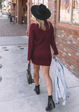 [Color: Merlot] Lovestitch Merlot Cut Out Turtleneck Ribbed Sweater Dress 
