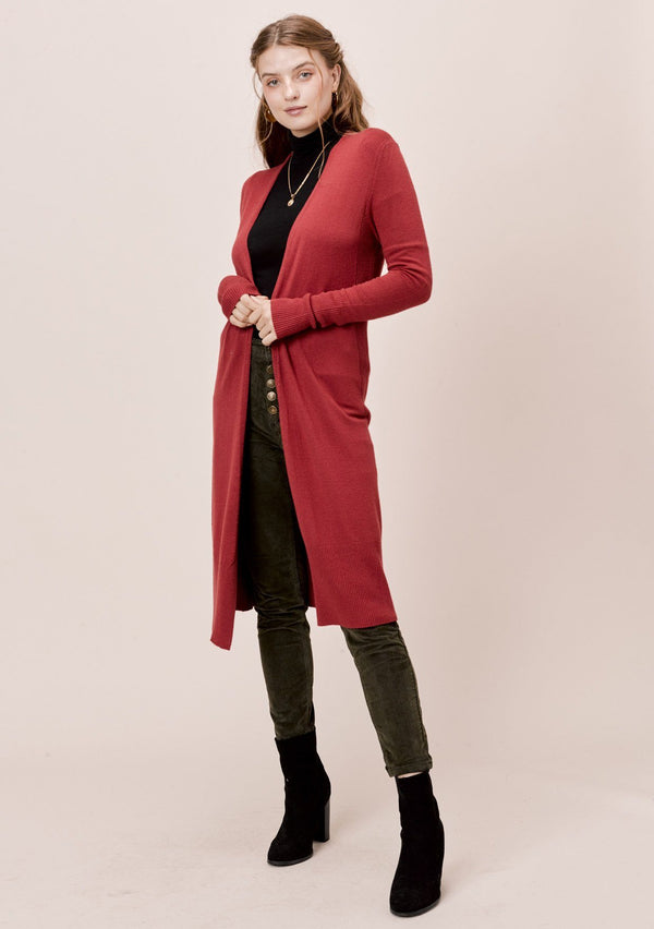 [Color: Terracotta] Lovestitch Slim fit, long sleeve, open cardigan with ribbed details.