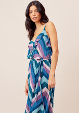 [Color: Blue/Pink/Purple] Lovestitch Blue/Pink/Purple chevron stripe maxi dress with ruffled details