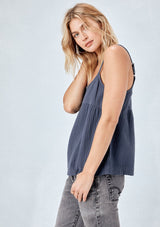 [Color: Forest Blue] Lovestitch blue, lightweight, cotton gauze tank top with skinny adjustable straps